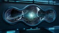 Black tech spaceship round window interior background 3D rendering Royalty Free Stock Photo