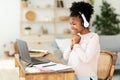 Black Teen Girl Studying At Laptop Online Sitting At Home Royalty Free Stock Photo