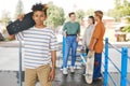 Black Teenage Boy with Skateboard Royalty Free Stock Photo