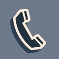 Black Telephone handset icon isolated on grey background. Phone sign. Call support center symbol. Communication Royalty Free Stock Photo