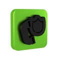Black Telephone handset with security shield icon isolated on transparent background. Phone sign. Green square button. Royalty Free Stock Photo