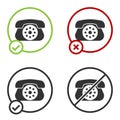 Black Telephone icon isolated on white background. Landline phone. Circle button. Vector Illustration Royalty Free Stock Photo