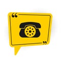 Black Telephone icon isolated on white background. Landline phone. Yellow speech bubble symbol. Vector Illustration Royalty Free Stock Photo