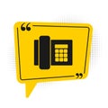 Black Telephone icon isolated on white background. Landline phone. Yellow speech bubble symbol. Vector Illustration Royalty Free Stock Photo