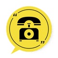 Black Telephone icon isolated on white background. Landline phone. Yellow speech bubble symbol. Vector Illustration Royalty Free Stock Photo