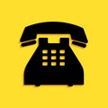 Black Telephone icon isolated on yellow background. Landline phone. Long shadow style. Vector Royalty Free Stock Photo