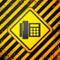 Black Telephone icon isolated on yellow background. Landline phone. Warning sign. Vector Illustration Royalty Free Stock Photo
