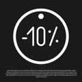 Black Ten discount percent tag icon isolated on black background. Shopping tag sign. Special offer sign. Discount Royalty Free Stock Photo