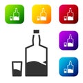 Black Tequila bottle and shot glass icon isolated on white background. Mexican alcohol drink. Set icons in color square Royalty Free Stock Photo