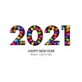 2021 black text with colorful light bulb vector. Happy new year and Merry Christmas greeting card Royalty Free Stock Photo