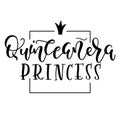 Black text for Latin American girl birthday celebration, Quinceanera princess. Vector illustration isolated on white