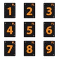 Black texture sign with orange numbers for residential use.