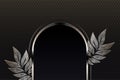 Black textured composition with a gradient, shiny arch with leaves