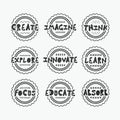 Black textured line stamps set with some wise positive messages Royalty Free Stock Photo