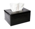 Black Textured Tissue Box with White Tissues Isolated on White paper Royalty Free Stock Photo