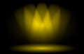 Black Theater Stage Background With 8 golden Spotlights Cen. Royalty Free Stock Photo