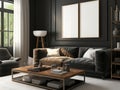 black theme modern indian house living room