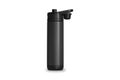 Black Thermo bottle. Metal water thermo flask mockup.