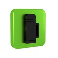 Black Thermos container icon isolated on transparent background. Thermo flask icon. Camping and hiking equipment. Green