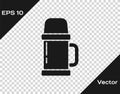 Black Thermos container icon isolated on transparent background. Thermo flask icon. Camping and hiking equipment. Vector Royalty Free Stock Photo