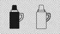 Black Thermos container icon isolated on transparent background. Thermo flask icon. Camping and hiking equipment. Vector