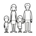 Black thick contour caricature faceless family group with parents and little kids taken hands