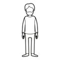 Black thick contour caricature faceless full body man bearded with clothing