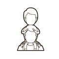 Black thick contour caricature faceless half body young father with boy on his back