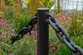 Black thick metal chain close-up