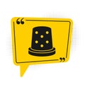 Black Thimble for sewing icon isolated on white background. Yellow speech bubble symbol. Vector Royalty Free Stock Photo