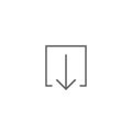 Black thin arrow down in outline square. line icon. download sign Royalty Free Stock Photo