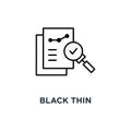 black thin assessment result, of bill icon, symbol invoice or description research and internal feedback, linear regulatory policy