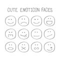 Black thin line cute creative emoticon faces icons set poster design element on white Royalty Free Stock Photo