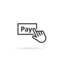 Black thin line finger presses on pay button Royalty Free Stock Photo