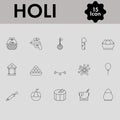 Black Thin Line Holi Icons On Grey Background