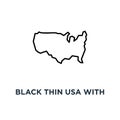 black thin usa with shadow icon, symbol stroke style modern logotype graphic unusual design concept of america outline for