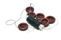 Black thread and buttons on white Royalty Free Stock Photo
