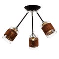 Black three-lamp ceiling lamp with cylindrical glass shades with a brown cord wound around Royalty Free Stock Photo