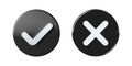 Black Tick Check mark and cross 3D Icons Rounded black icon 3D illustration Royalty Free Stock Photo