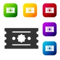 Black Ticket icon isolated on white background. Amusement park. Set icons in color square buttons. Vector Royalty Free Stock Photo