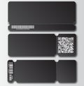 Black ticket template with tear-off element, barcode and QR code isolated on transparent background. Music, Dance, Live Concert Royalty Free Stock Photo