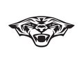 Black tiger face roaring on white background. Wild aggressive animal head as logo or mascot. Stylized tattoo, graphic image. Vecto