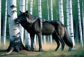 Black timber wolf with deer leg Royalty Free Stock Photo
