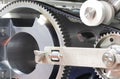 Black timing belt that synchronizes the rotation of gear drum in food machine Royalty Free Stock Photo
