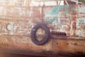 Black tire on an old ship at the pier, close-up, Royalty Free Stock Photo