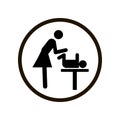 Black toilet sign changing table, mother s room icon in a circle isolated on white background