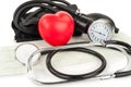 Black tonometer and heart, cardiogram