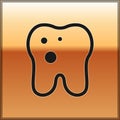 Black Tooth with caries icon isolated on gold background. Tooth decay. Vector