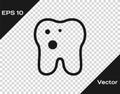 Black Tooth with caries icon isolated on transparent background. Tooth decay. Vector