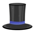 Black top hat with blue ribbon on white background. Classic magician s hat, vintage fashion accessory. Elegance Royalty Free Stock Photo